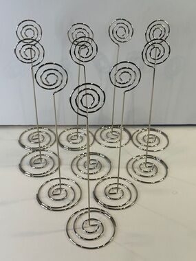 8”-9” 🌀 10pc Silver Spiral 🌀Place Card Holders Photo Clip Stands Wedding Decor